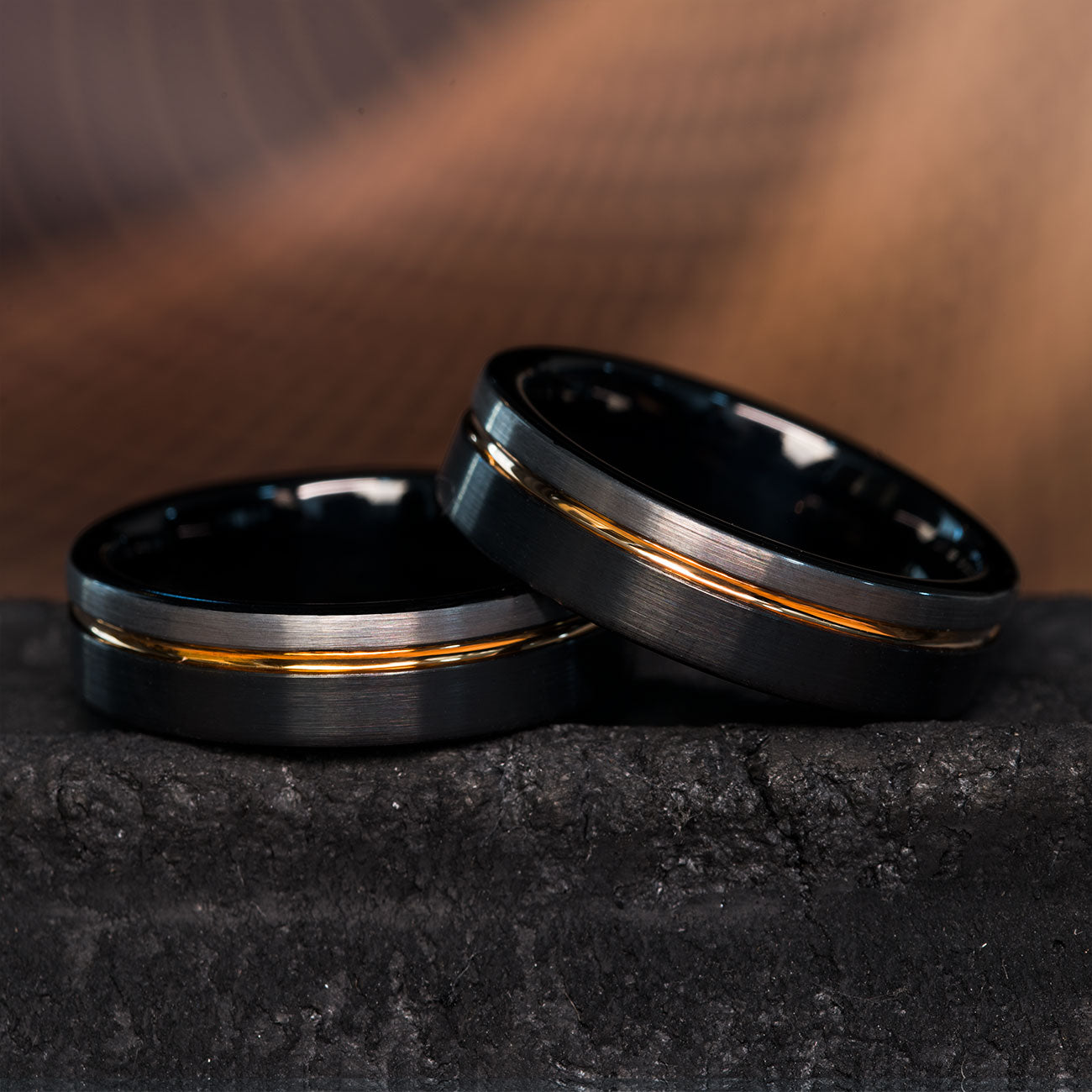 THE PIONEER| Black Rose Gold Brushed Tungsten Wedding Band | Saga
