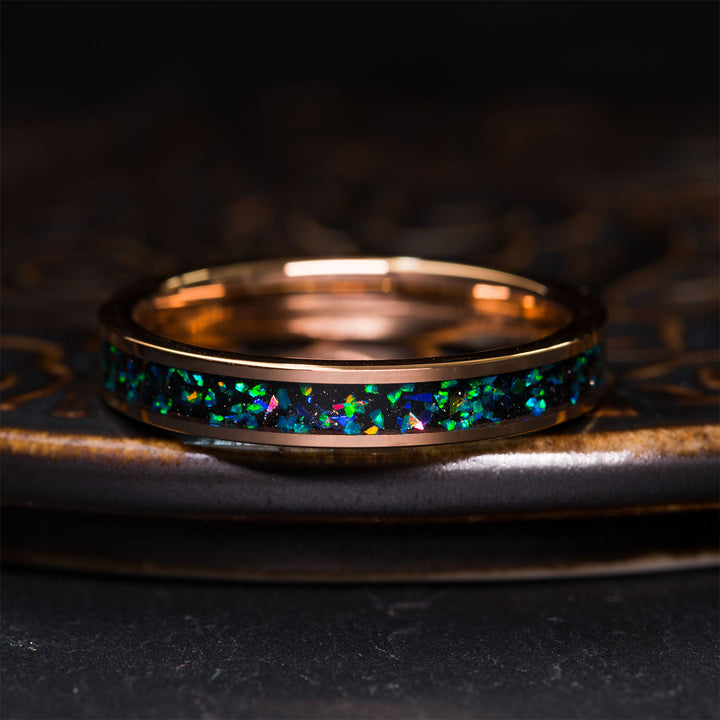 Rose gold tungsten ring with opal inlay for women