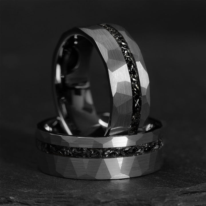 Silver Tungsten Meteorite Wedding Band with Hammered Finish - The Origin