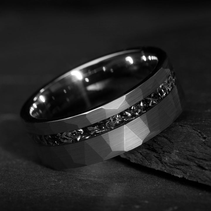 Faceted Tungsten Meteorite Ring: Unique Wedding Band