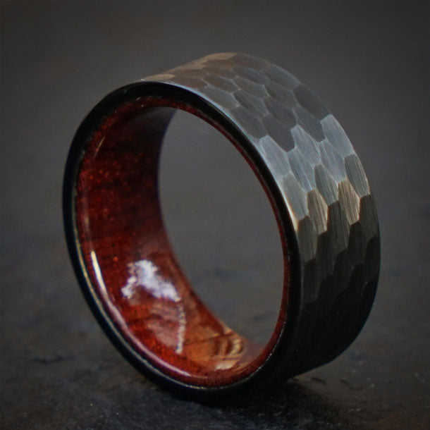 Hammered Tungsten Ring with Brazilian Rosewood Sleeve
