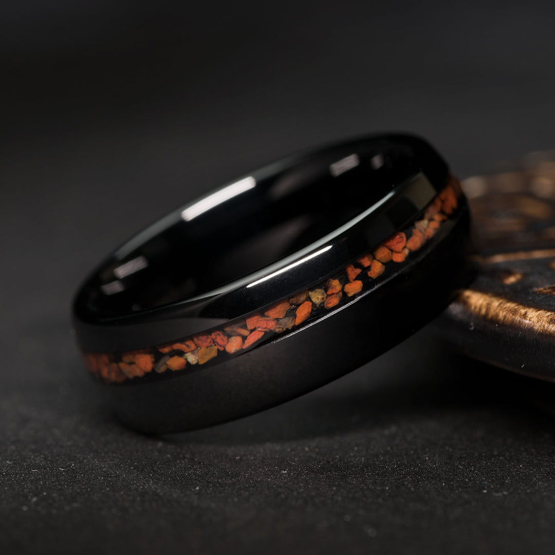 Black Tungsten Carbide Ring with Dinosaur Bone Inlay