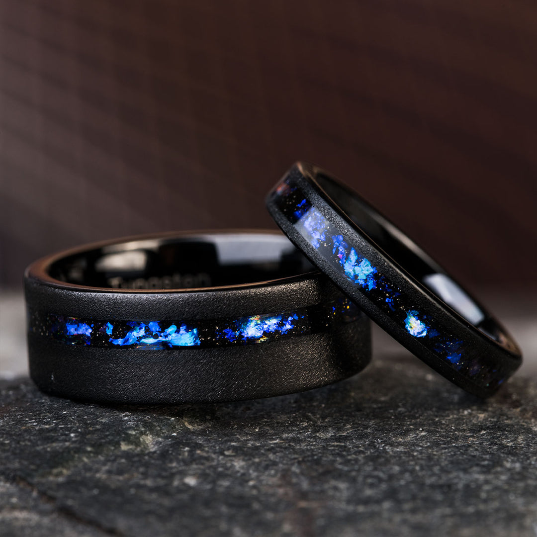 Black Tungsten Carbide ring with Alexandrite inlay, The Uranus Wedding Band