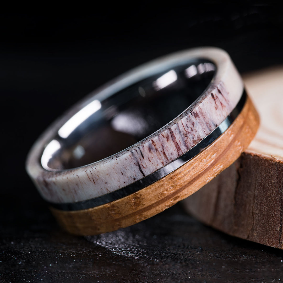Antler and Whiskey Barrel Wedding Ring
