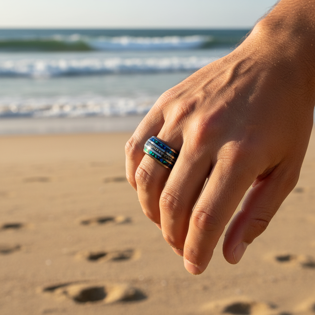 The Astronaut Men's Ring | Meteorite & Opal Wedding Band The Astronaut Men's Ring | Meteorite & Opal Wedding Band
