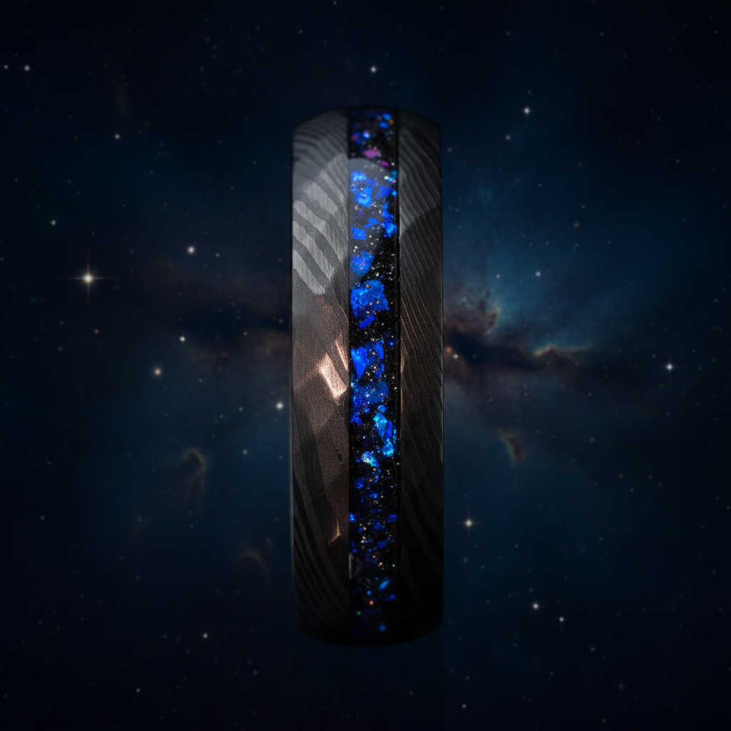 THE DARK MOON | Black Damascus & Alexandrite Men's Ring