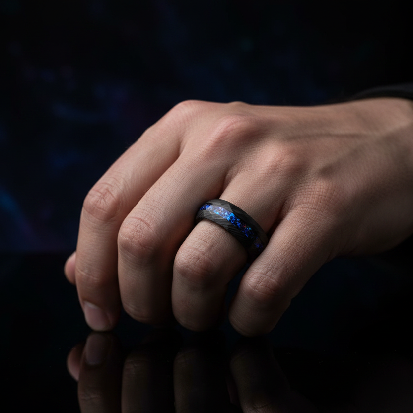 THE DARK MOON | Black Damascus & Alexandrite Men's Ring