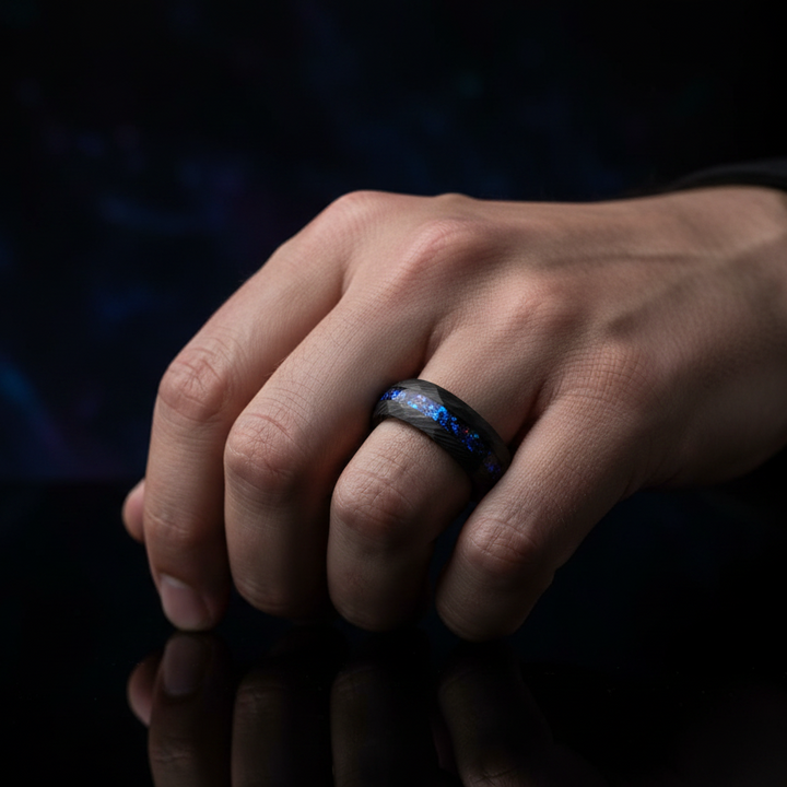 THE DARK MOON | Black Damascus & Alexandrite Men's Ring