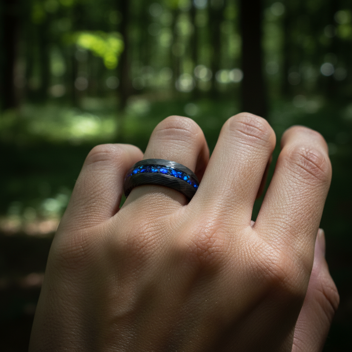 THE DARK MOON | Black Damascus & Alexandrite Men's Ring
