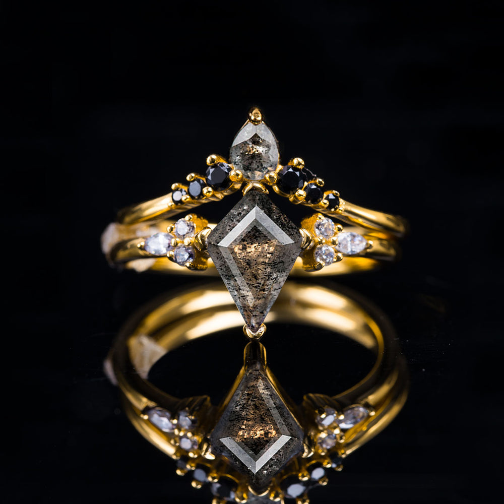 The Exorcist women's Damascus steel and meteorite wedding band, shown with similar unique women's rings.