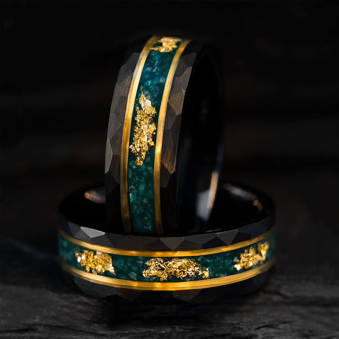 THE GUARDIAN WINGS ring with moss agate and gold leaf inlay