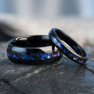 Black tungsten ring with alexandrite inlay, alternative wedding ring