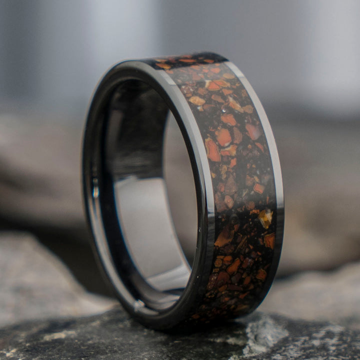 Tungsten dinosaur bone ring: THE JURASSIC, unique wedding band