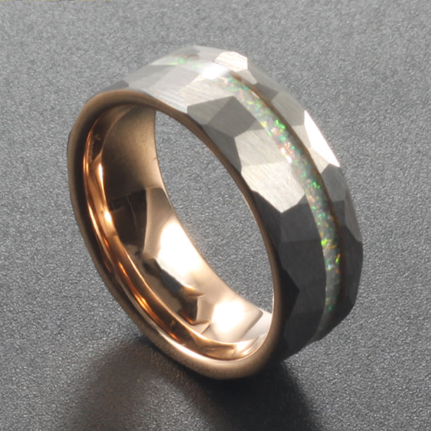 Hammered tungsten ring with opal inlay - The Big Dipper