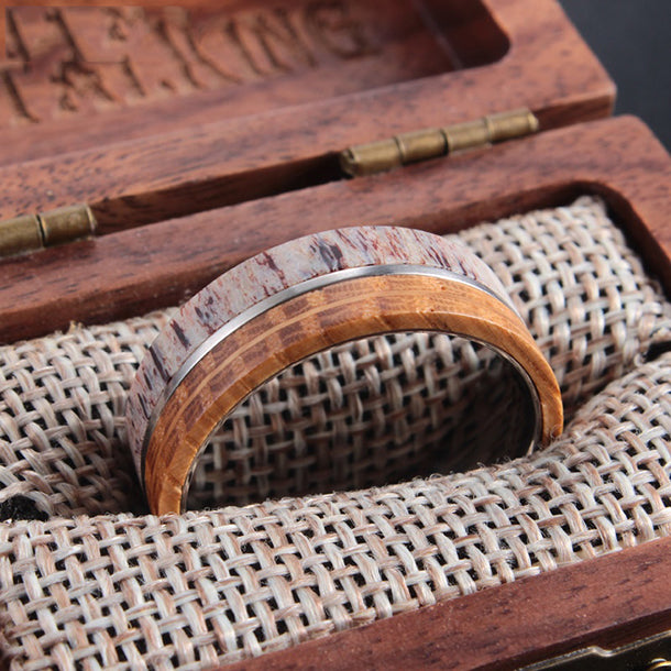 THE WAYFARER | Whiskey Barrel Rings & Antler Wedding Rings | Saga Bands