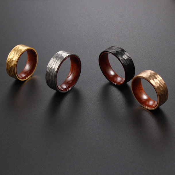 THE SAGA | Hammered Tungsten Ring & Rosewood Ring | Saga Bands