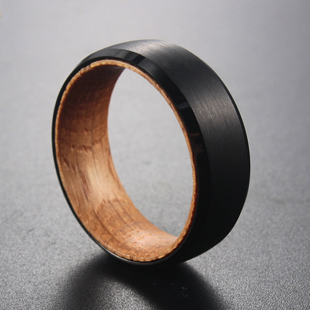 THE TIBERIUS | Tungsten And Whisky Barrel Wood Wedding Band | Saga Bands