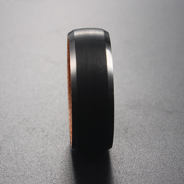 THE TIBERIUS | Tungsten And Whisky Barrel Wood Wedding Band | Saga Bands