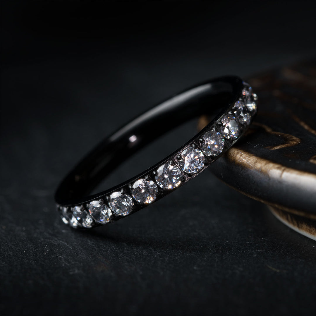 Black titanium ring with cubic zirconia - THE ANGEL