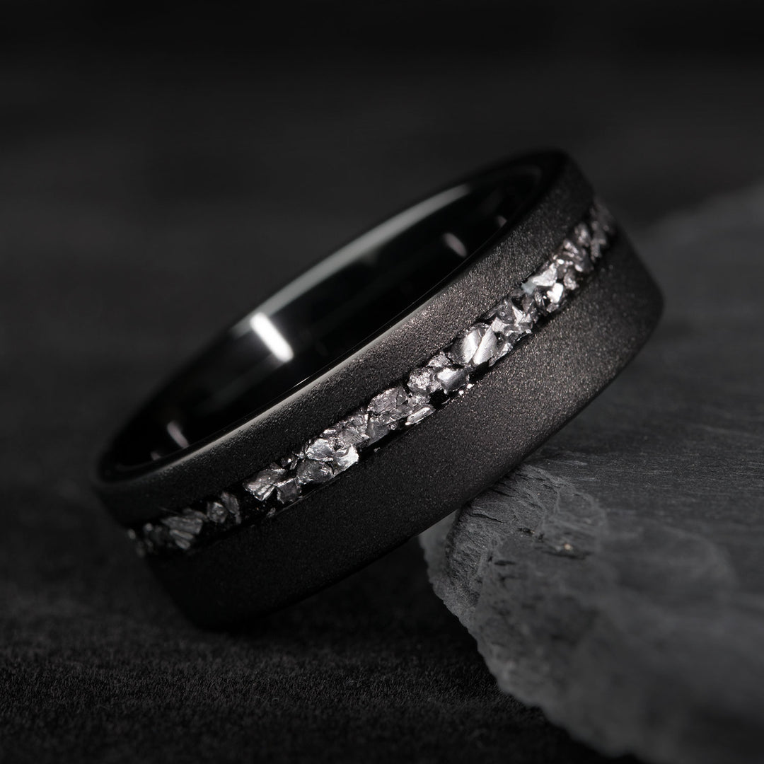 Black Tungsten Ring with Meteorite Inlay