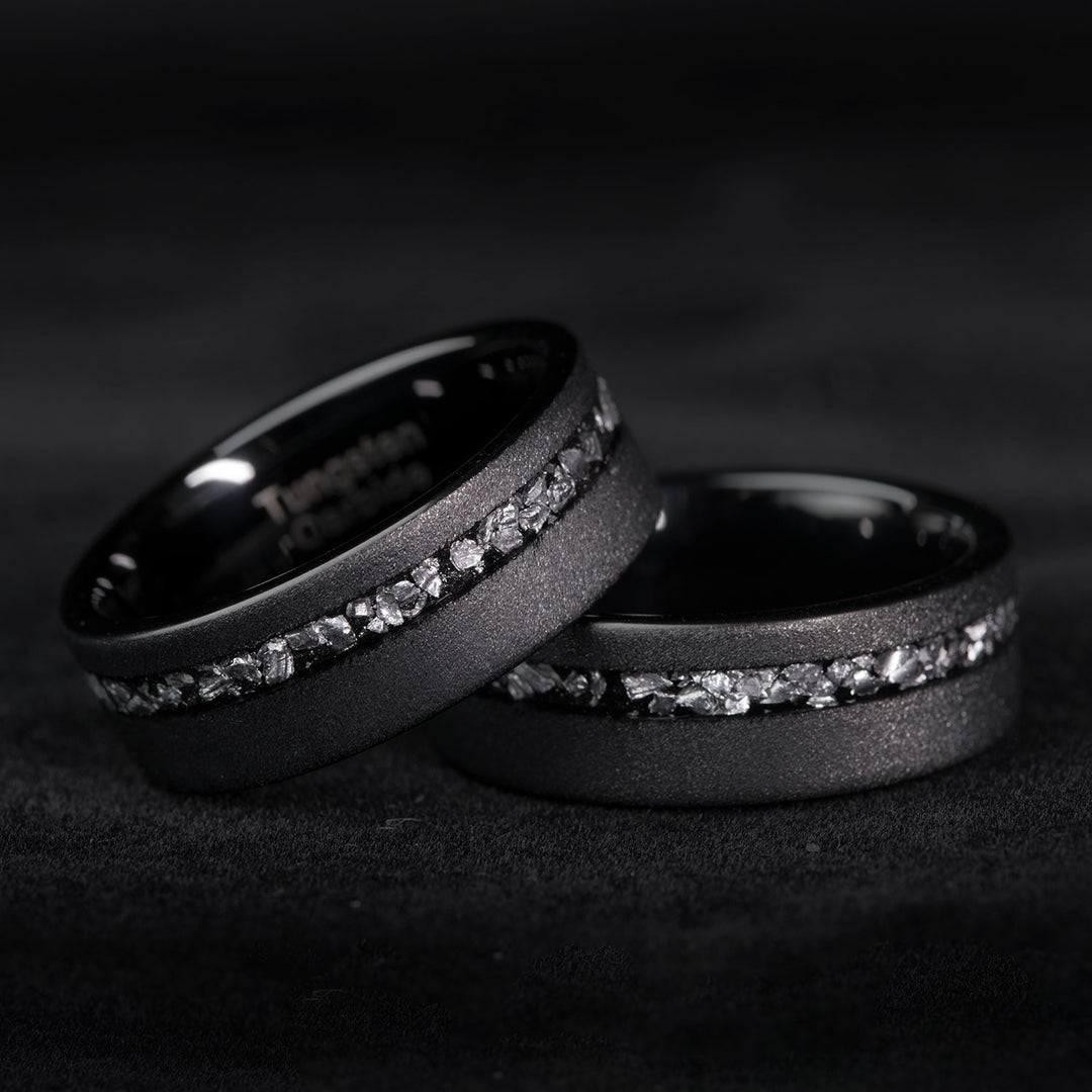 Black Tungsten Ring with Gibeon Meteorite Inlay