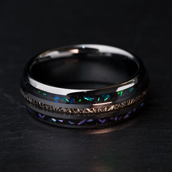 Meteorite Opal Tungsten Ring | Starry Night Style
