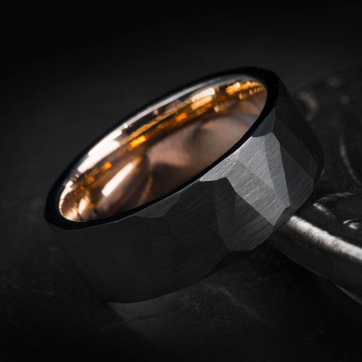 Black Hammered Tungsten Carbide Wedding Ring