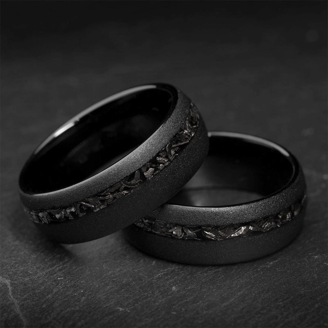 Black Tungsten Ring with Gibeon Meteorite Inlay