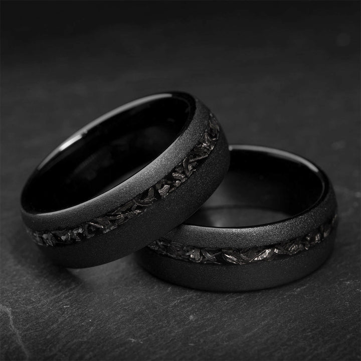 Black Tungsten Ring with Gibeon Meteorite Inlay