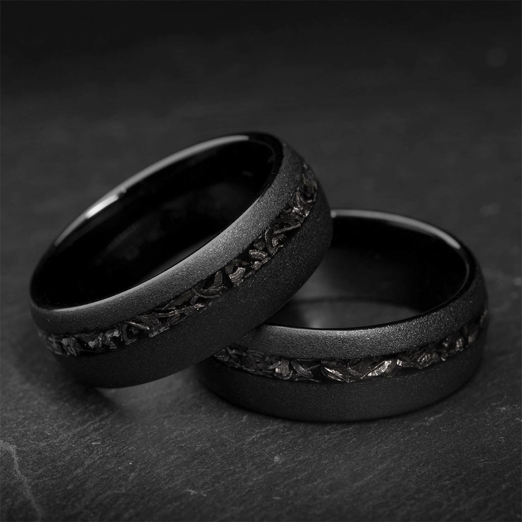 THE BLACK HOLE Black Rings For Men Meteorite Engagement Ring