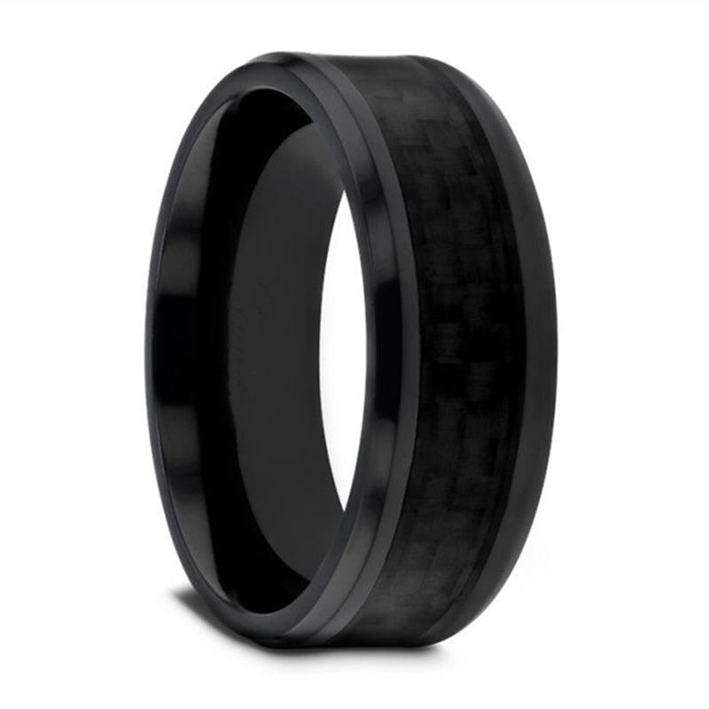 Black Tungsten ring with carbon fiber inlay for men