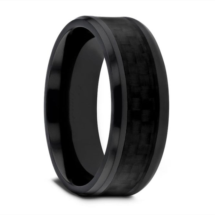 Black Tungsten ring with carbon fiber inlay for men