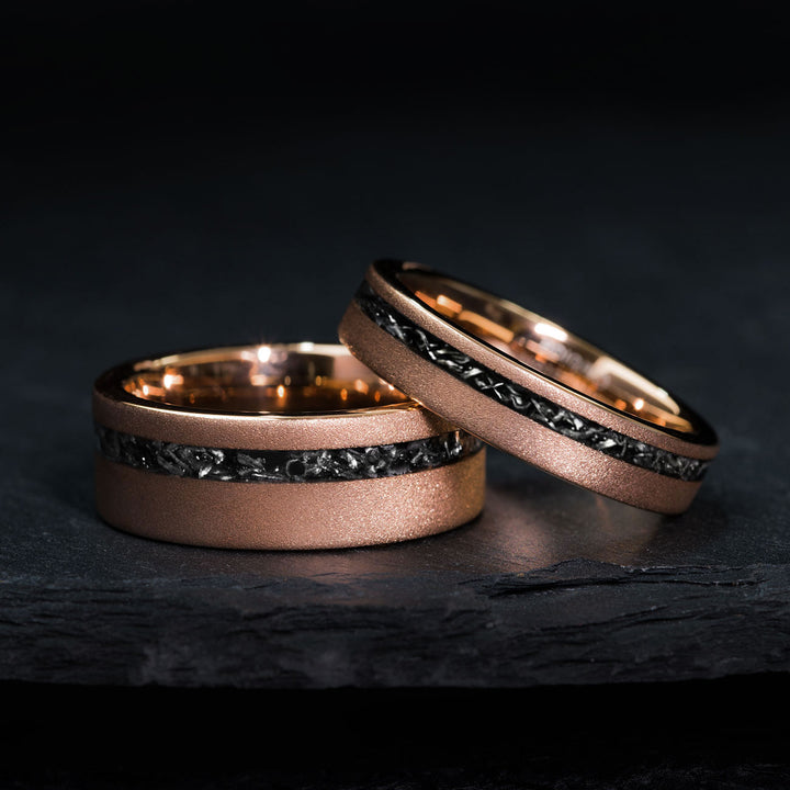 Rose gold tungsten and meteorite ring, The Count