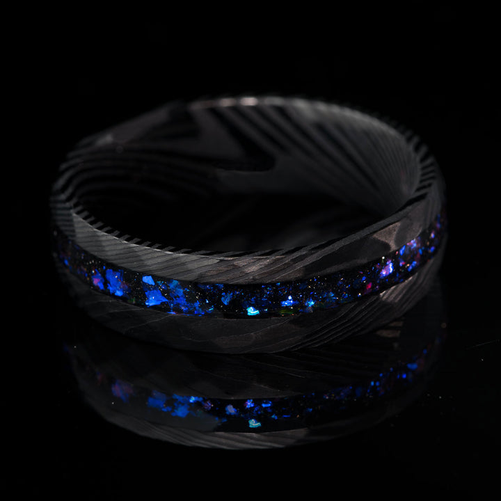 The Dark Moon ring: Black Damascus steel ring with Alexandrite inlay
