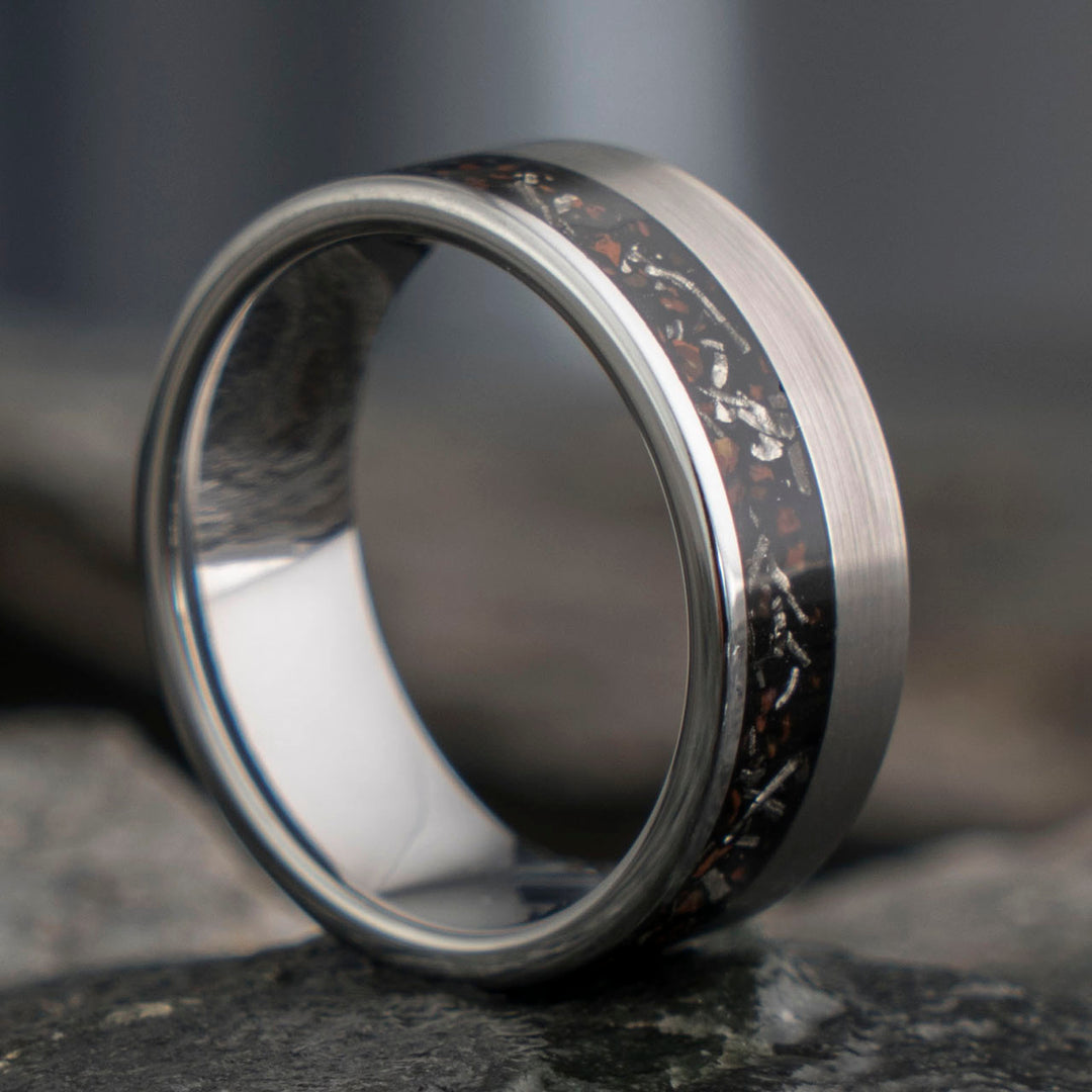 The Destroy Ring: Tungsten, Meteorite & Dinosaur Bone Wedding Band