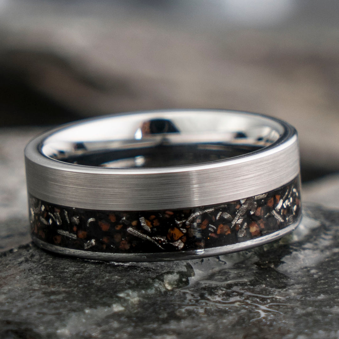 Dinosaur Fossil & Meteorite Men's Wedding Ring in Titanium