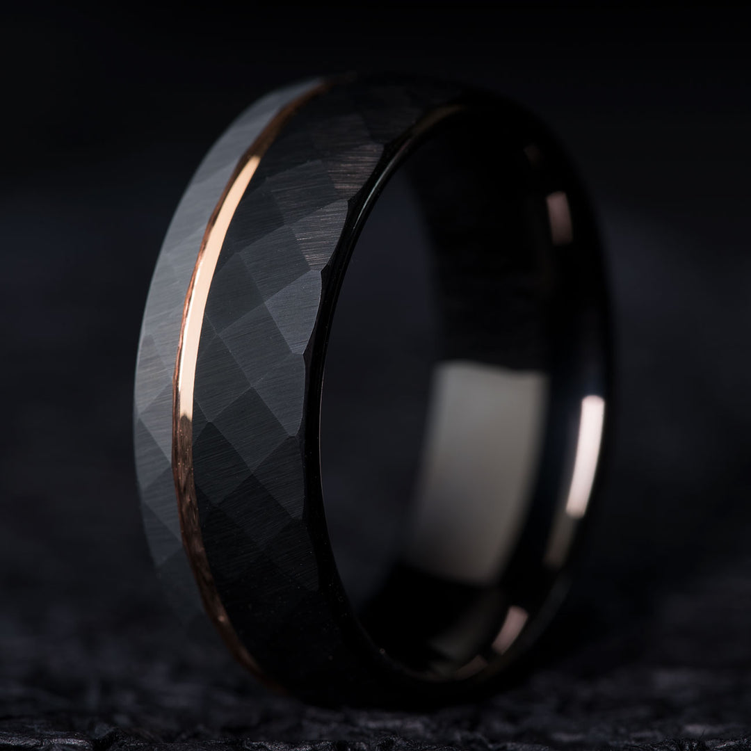 Tri-color tungsten ring with rose gold accent for unique style