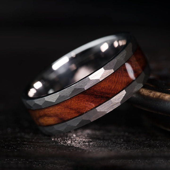 THE COWBOY ring - Hammered Tungsten and Desert Ironwood ring