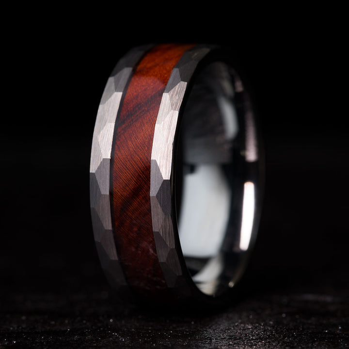 Close-up of THE COWBOY ring, Desert Ironwood and Tungsten