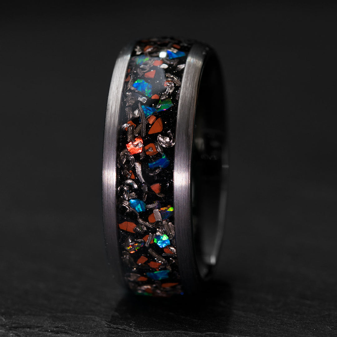 THE LICH KING Ring: Meteorite, T-Rex Bone, and Opal Inlay