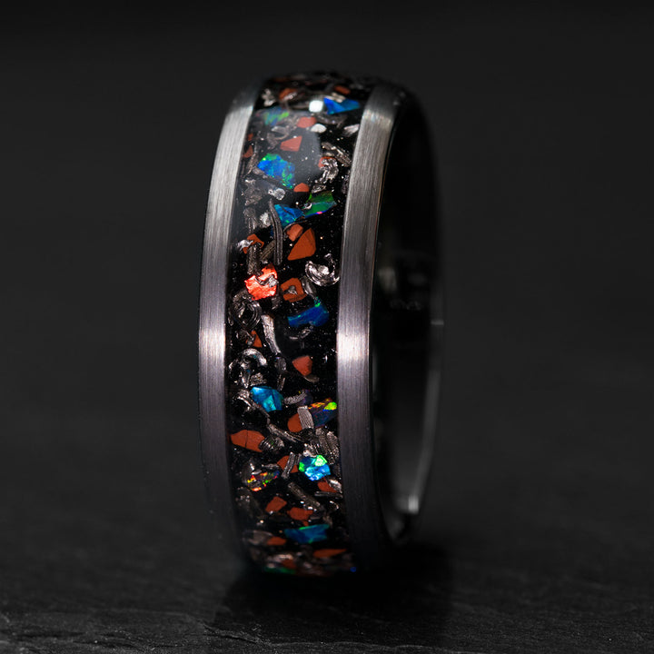 THE LICH KING Ring: Meteorite, T-Rex Bone, and Opal Inlay