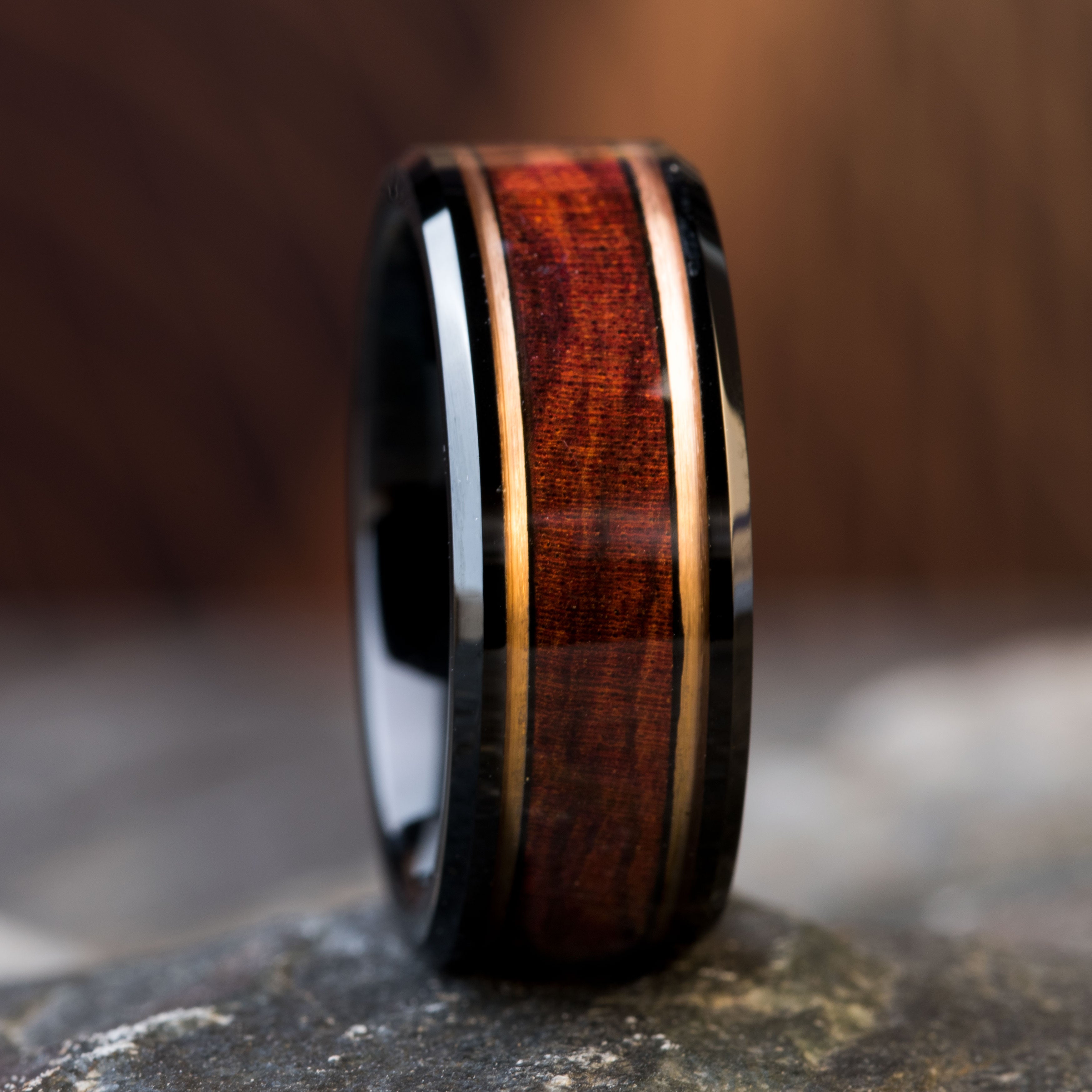 Black Tungsten Ring with Red Ironwood | 8mm