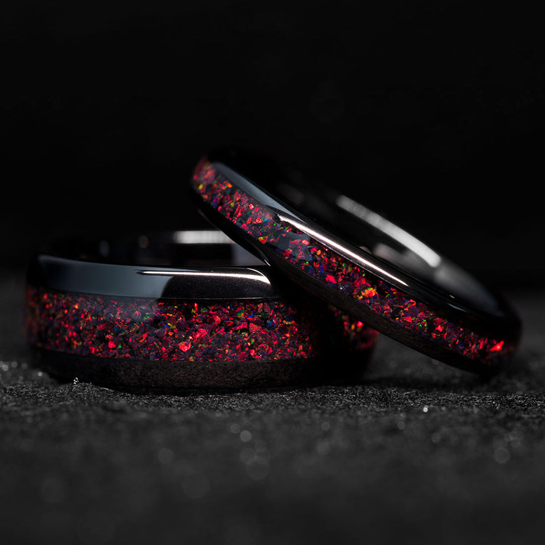 THE SCORPIUS Black Tungsten Ring Black Fire Opal Ring Saga Bands
