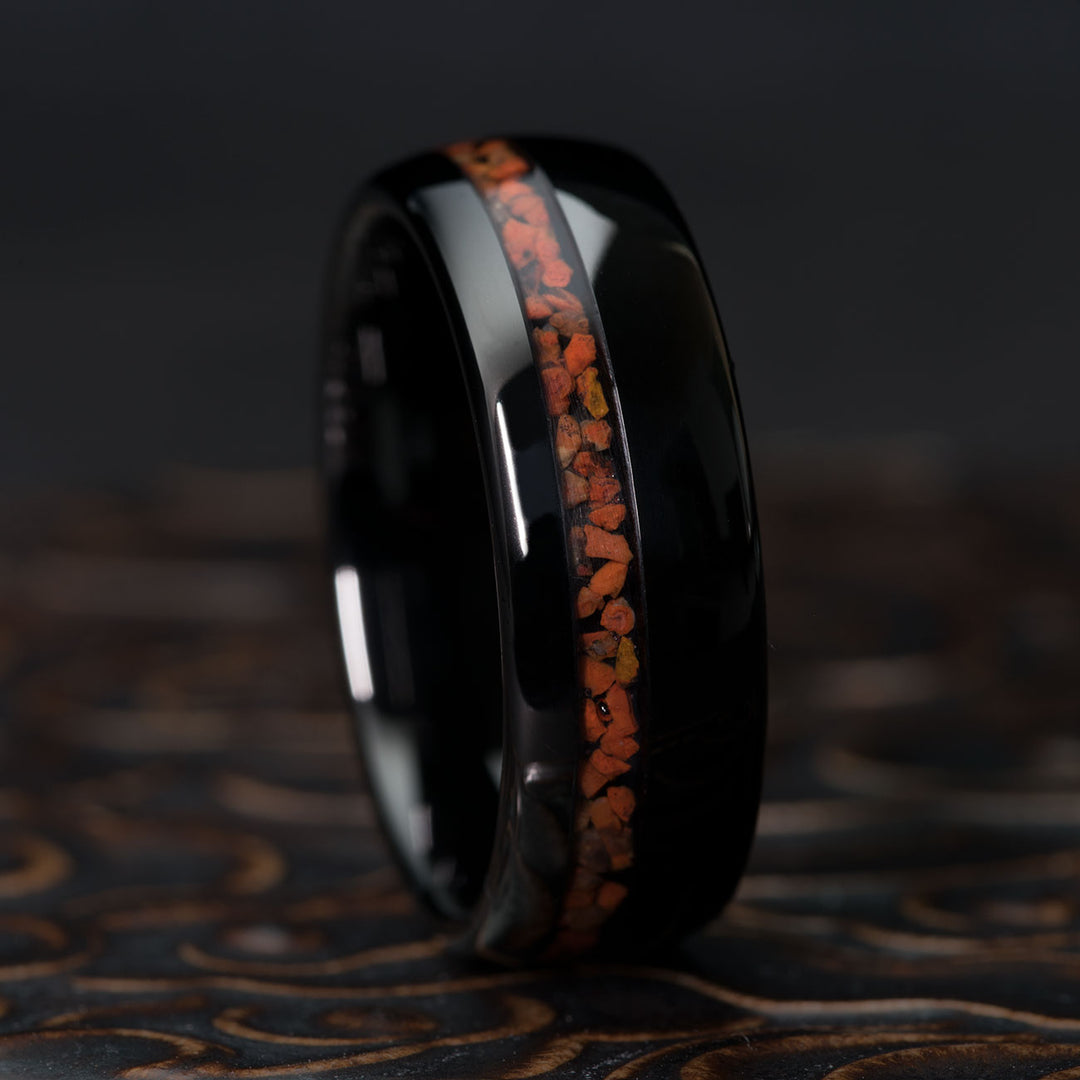 Black Tungsten Ring with Dinosaur Bone Inlay