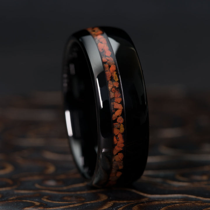 Black Tungsten Ring with Dinosaur Bone Inlay