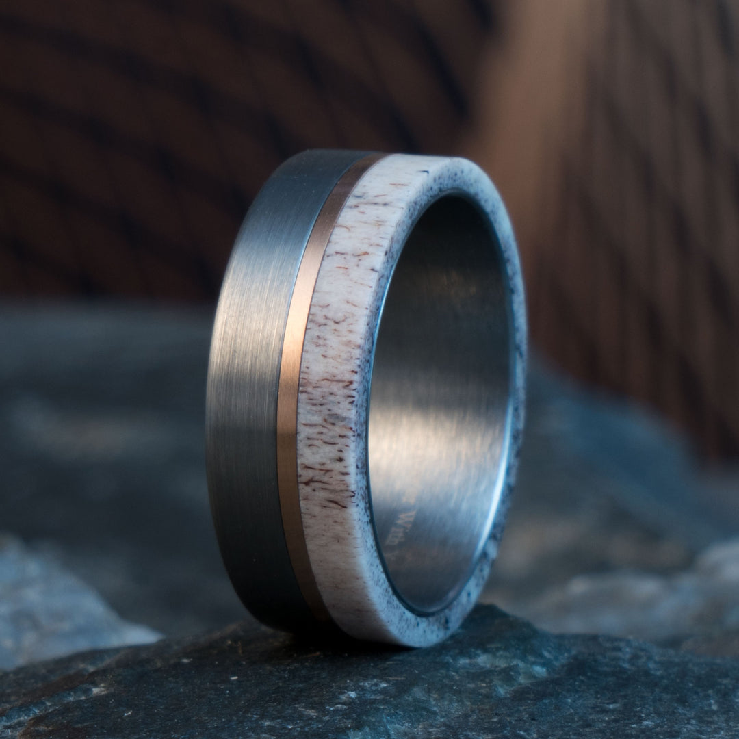 Deer Antler Wedding Ring with Rose Gold Center