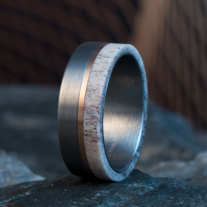 Deer Antler Wedding Ring with Rose Gold Center