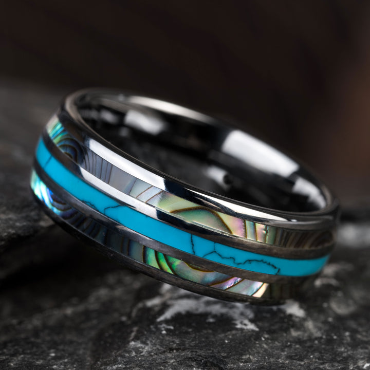 The Wizard ring with abalone shell and turquoise inlay