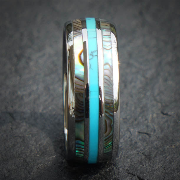 THE WIZARD |  Abalone Shell And Turquoise Wedding Ring | Saga Bands