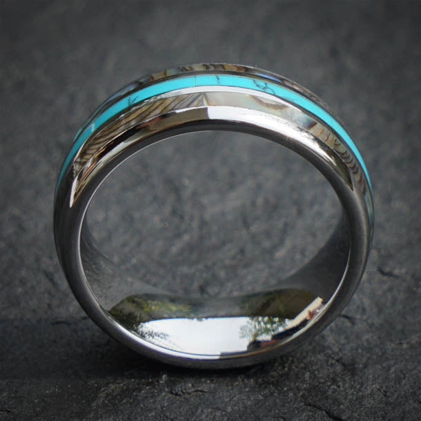 THE WIZARD |  Abalone Shell And Turquoise Wedding Ring | Saga Bands